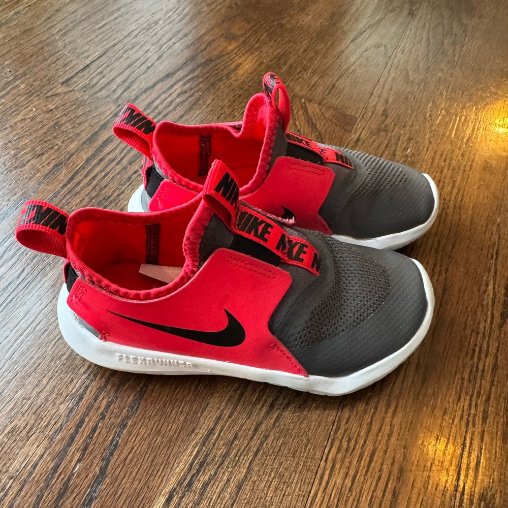 Nike Kids Flex Runner Red and Gray Slip-On Shoes